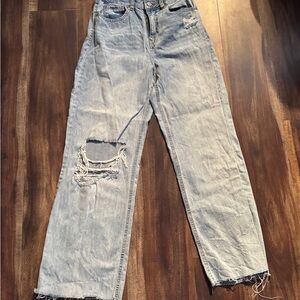 Distressed Wide-Leg Light Blue Jeans